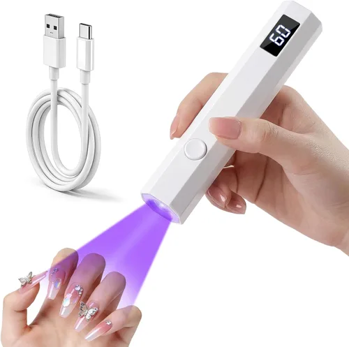 Vista 9 de Luz de uñas UV de mano con soporte, mini lámpara de uñas de mano con pantalla LED, lámpara de uñas recargable de curación flash, ajustes