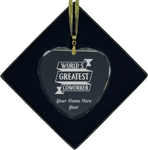 Vista 6 de LaserGram Adorno de Navidad de vidrio personalizado, el mejor compañero de trabajo del mundo, idea de regalo grabada con láser personalizada