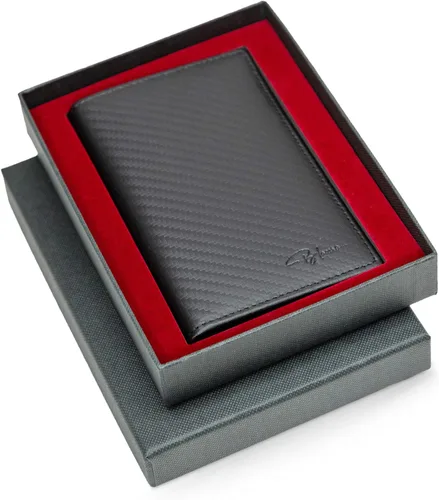Vista 5 de Tressario - Cartera minimalista delgada para hombre con clip para dinero, bloqueo RFID, bolsillo en el pecho, caja de regalo de piel, Fibra