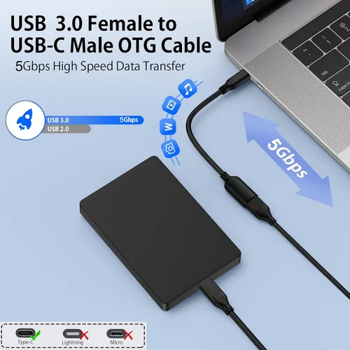 Vista 2 de Adaptador USB C a USB OTG para Android, 5Gbps On The Go USB3.0 USBC macho a USB-A hembra Adaptador Android OTG Cable para Samsung Galaxy S26 S25 FE