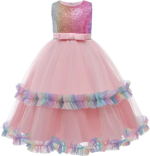 Vista 6 de Disfraz de unicornio para niñas, vestido largo de tul con diadema, fiesta de cumpleaños, carnaval, cosplay