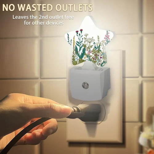 Vista 2 de Luces nocturnas de flores silvestres de hierbas, lámpara de pared enchufable, sensor inteligente del atardecer al amanecer para decoración