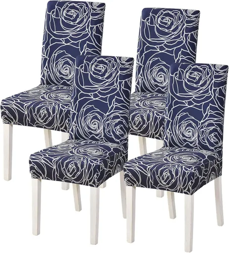 Vista 27 de Juego de 4 fundas para sillas de comedor, elásticas de elastano estampadas, fundas para sillas de comedor, lavables, extraíbles para sillas Parsons