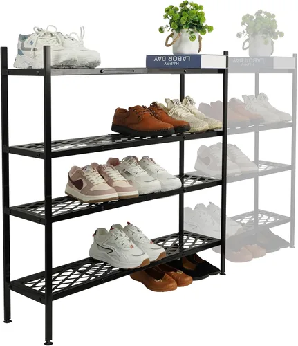 Vista 9 de Zapatero expandible organizador de zapatos de metal, 2 niveles apilable largo soporte de almacenamiento de zapatos para armario, piso, entrada