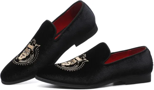 Vista 5 de Santimon Mocasines de vestir para hombre sin cordones para conducir esmoquin cabeza de león para caminar