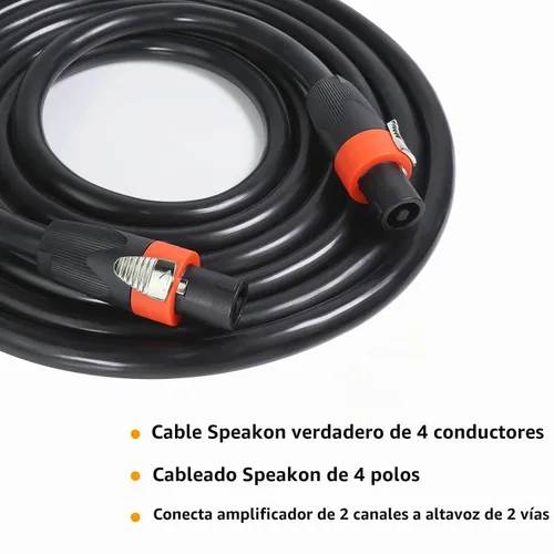 Vista 2 de HBU Paquete de 2 cables Speakon True de 4 conductores de 3 pies, cable Speakon de 4 polos a SpeakON - Amplificador de escenario PA DJ de 12 AWG a