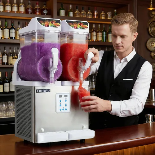 Vista 7 de Máquina comercial de granizado 30L Máquina de bebidas congeladas 2 tanques Slushy Maker Margarita para Restaurante Fiesta Cafetería o Bar Fiestas