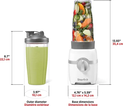 Vista 5 de Starfrit Licuadora personal - Dos tazas de 28.0 fl oz - Modos alto, bajo y de pulso - 300W - Blanco