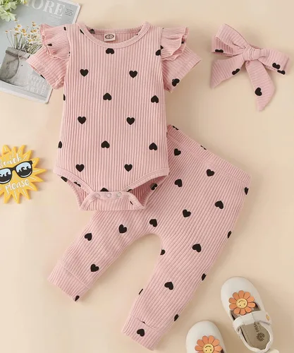 Vista 2 de Conjunto de mameluco y pantalón de manga larga para niña de 3 piezas