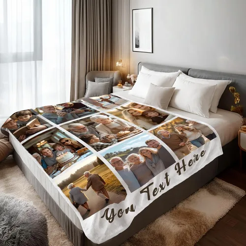 Vista 24 de Mantas personalizadas con 1 foto y texto impreso en Estados Unidos Manta personalizada con imagen de 30 x 40 pulgadas Mantas personalizadas