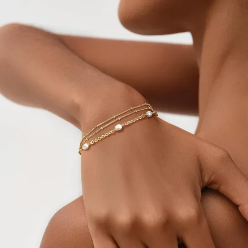 Vista 2 de MEVECCO Pulsera para mujer, chapada en oro de 14 quilates, cadena delicada, joyería simple, hecha a mano, minimalista para ella