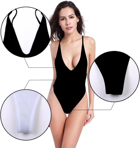 Vista 6 de SHEKINI Traje de baño de una pieza de corte alto para mujer, traje de baño brasileño sin espalda