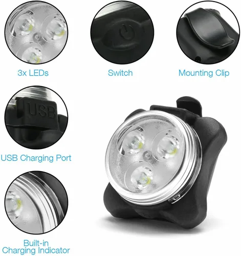 Vista 8 de Rechargeable LED Bike Light Sets, Super Bright Front Headlights and Rear LED Bicycle Lights, 650mah Lithium