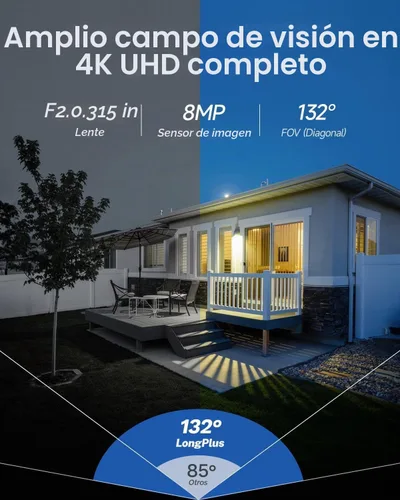 Vista 3 de LongPlus Cámara de seguridad Poe 4K-UHD de 8MP, funciona con NVR, cámara bala con cable, visión nocturna a color, focos LED, alarma de luz