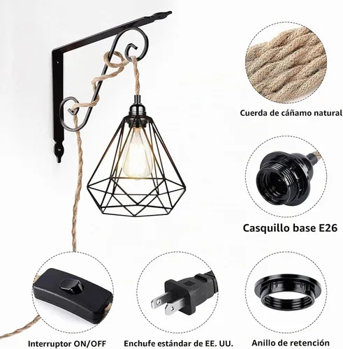 Vista 4 de Lámpara colgante enchufable, cable de lámpara colgante de 15 pies con interruptor, casquillo de bombilla E26, lámparas aéreas industriales DIY
