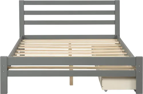 Vista 4 de Cama de plataforma de madera, marco de cama de tamaño completo con cabecero y estribero/listones de madera/dos cajones de almacenamiento