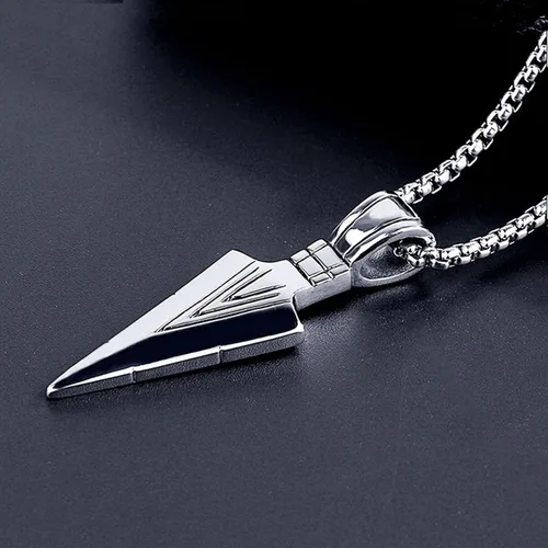 Vista 7 de suofrun 2 piezas de collar de flecha de acero de titanio para hombre, punk hip hop, vintage, collar de BFF triangular, punta de lanza, punta