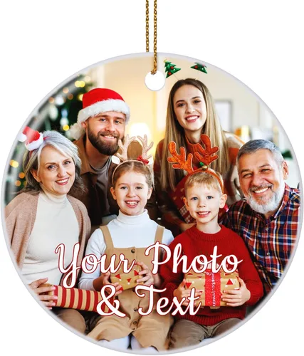 Vista 27 de Paquete de 4 adornos de Navidad personalizados 2025 de cerámica personalizada con foto y texto para decoración de árbol de Navidad, primera Navidad