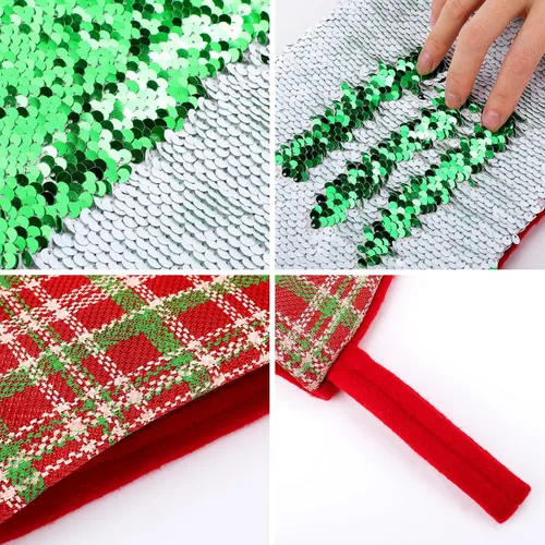 Vista 8 de Retro Cassette Tape Christmas Stocking 13.2in, Glitter Sequins Xmas Stocking with Hanging Loop, Fun Gift Bag for Holiday Party Decor