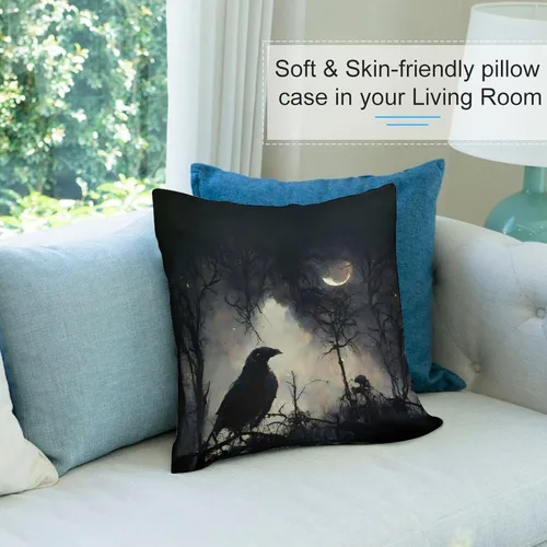 Vista 6 de Funda de almohada gótica de cuervo, pájaros negros, cuervo, alas oscuras, diseño de suspenso, fundas de almohada para sofá, sala de estar