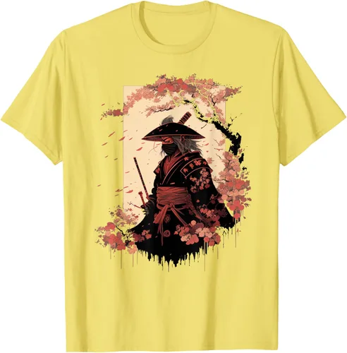 Vista 72 de Camiseta estética vintage samurái de arte japonés samurái retro cereza, Negro