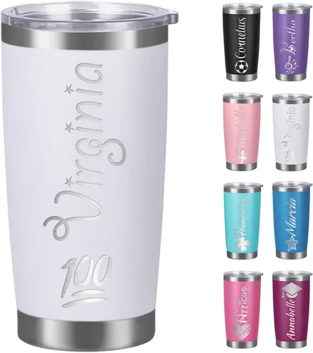 Vista 14 de Vasos personalizados con tapas, vasos personalizados con nombre grabado láser, tazas de café de viaje aisladas, regalo para mujeres, madres