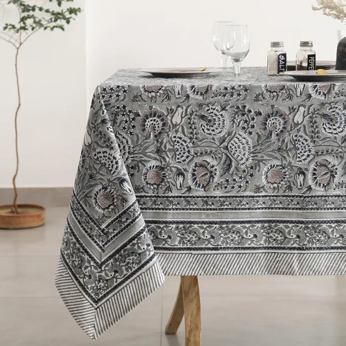 Vista 21 de Labhanshi Mantel rectangular de 6 plazas de algodón prelavado con estampado indio a mano, 60 x 90 pulgadas, diseño floral de algodón prelavado