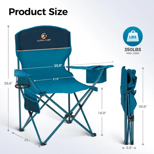 Vista 3 de ALPHA CAMP Silla de Camping 2 Unidades Silla Portátil con Enfriador de 3 Latas Silla Plegable con Bolsillo Lateral y Portavasos, Plegable para Azul