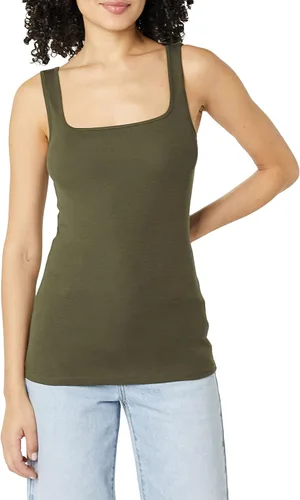 Vista 2 de Tienda Essentials Camiseta de tirantes de cuello cuadrado ajustada para mujer, paquete de 2