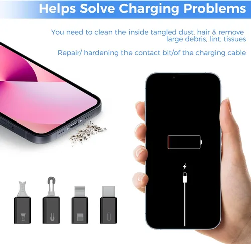 Vista 4 de Herramienta de limpieza de puerto de carga para iPhone, kit de limpieza y reparación JiaTeums para iPhone y Airpod, teléfono celular, computadora