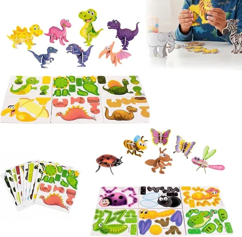 Vista 12 de Juego de rompecabezas de papel de insectos creativo 3D de bricolaje, 100 piezas educativas 3D de animales, rompecabezas de insectos inteligentes
