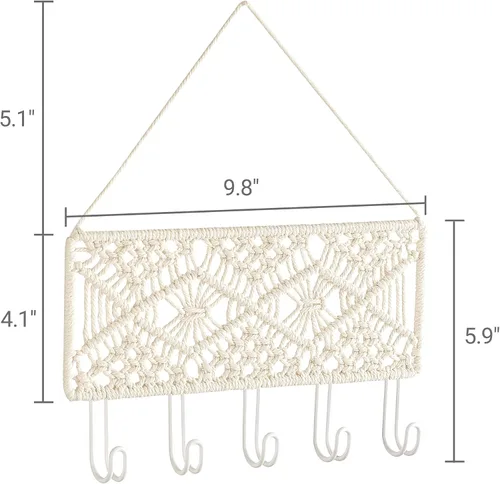 Vista 9 de Mkono Estantes colgantes de macramé, soporte para llaves, decoración de pared bohemia