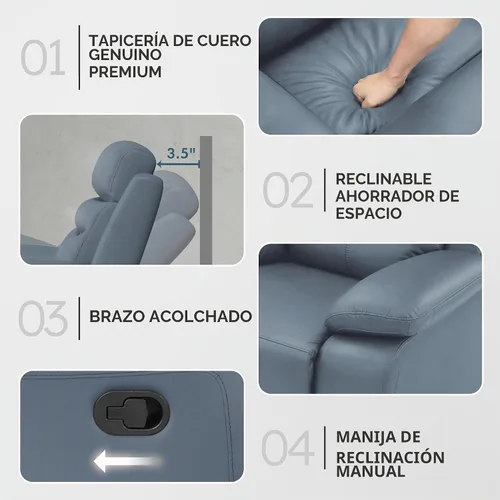 Vista 3 de Lexicon Leather Match - Sofá reclinable manual para pared, color azul