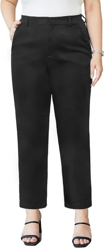 Vista 2 de Pantalones de talla grande para mujer, pantalones casuales de negocios, pantalones largos y rectos, pantalones de trabajo cómodos para mujer