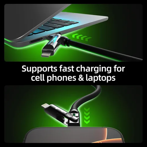 Vista 6 de MFish Cable de carga rápida 4 en 1, 6.6 pies 240 W PD 3.1 USB-A/USB-C a USB-C e Lightning, cable de carga múltiple de silicona con funda, compatible