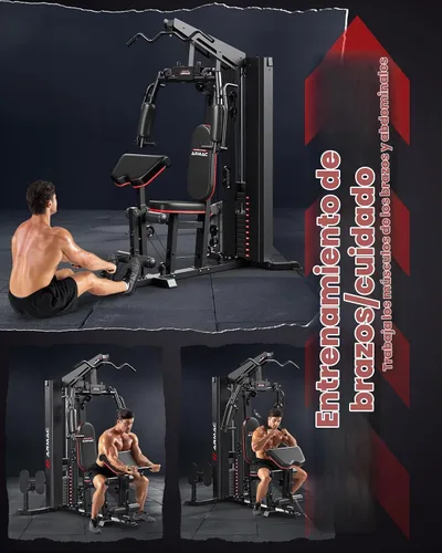 Vista 5 de Sportsroyals Gimnasio en casa, equipo de gimnasio multifuncional, equipo de entrenamiento con pila de peso de 150 libras, para prensa de piernas