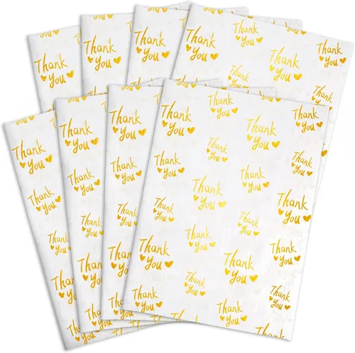 Vista 8 de MR FIVE 200 hojas de papel de seda dorado de agradecimiento a granel, 20 x 14 pulgadas, papel de seda dorado de agradecimiento para embalaje Negro