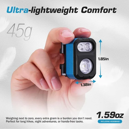 Vista 2 de EverBrite Linterna frontal recargable de 400 lúmenes, lámpara de cabeza ligera y cómoda de 1.59 onzas con clip para sombrero, IP67 impermeable, luz