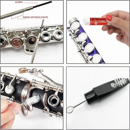 Vista 7 de SKYNEO - Kit de limpieza para saxofón, kit de limpieza para clarinete con kit de mantenimiento, grasa de corcho, hisopo, correa, paño de limpieza
