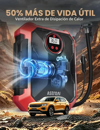 Vista 5 de AstroAI Compresor de aire portátil e inflador de neumáticos, accesorio automático de 12 V CC con luz LED y pantalla digital, 100 PSI para automóvil
