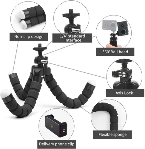 Vista 2 de Soporte flexible para cámara web y trípode para teléfono celular con soporte para cámara web Logitech y Nexigo, cámara GoPro y más.