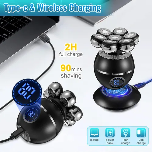 Vista 5 de Wjiang - Afeitadoras de cabeza para hombres calvos, afeitadora eléctrica 6 en 1 para hombre, afeitadora eléctrica en seco húmedo y seco
