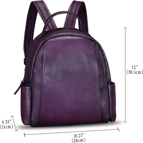 Vista 4 de IVTG Mochila de cuero genuino para mujer, mochila vintage a la moda, hecha a mano, casual, mochila de día, Púrpura, Mochilas Daypack