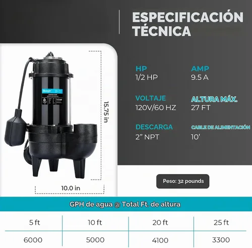 Vista 6 de LEO Bomba sumergible del efluente del arrabio de la bomba 120V 6000 GPH