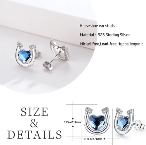 Vista 6 de Aretes de herradura de plata de ley 925, hipoalergénicos, joyería de herradura, regalos para mujeres con orejas sensibles, Plata de ley, cristal