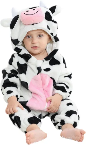 Vista 2 de Mameluco unisex de franela para bebé, disfraz de animal con capucha, traje de dibujos animados