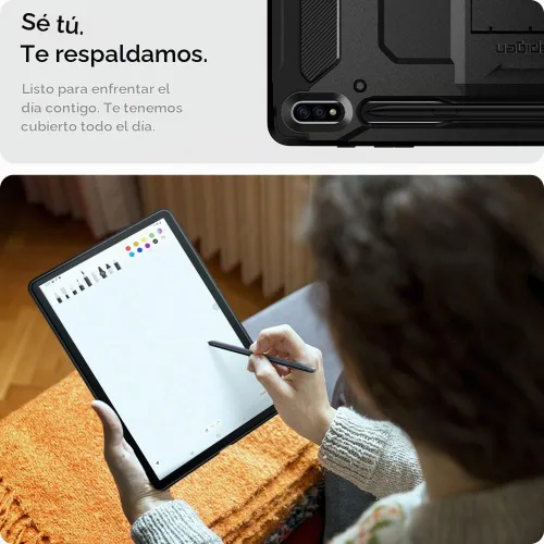 Vista 4 de Spigen Funda rígida rígida para Galaxy Tab S8+ Plus/S7+ Plus (2020), Tough Armor Pro con soporte y soporte integrado para S Pen, protección de doble