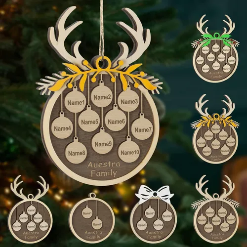 Vista 42 de Adornos de Navidad personalizados, familia de 1 nombre, adornos de Navidad de madera personalizados, decoración personalizada, decoración de árbol