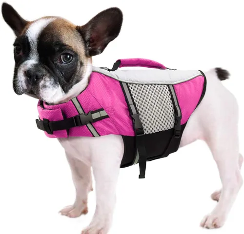 Vista 9 de Chaleco salvavidas para perros, chaleco de natación, ligero, altamente reflectante, para mascotas, con asa de elevación y anillo para correa