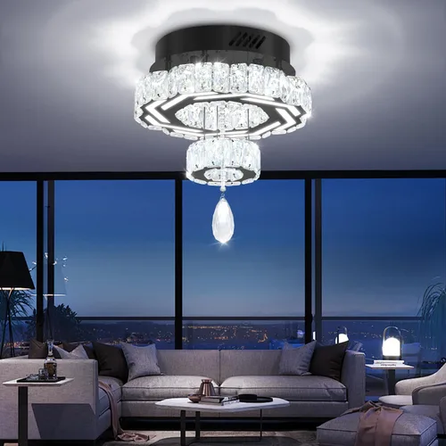 Vista 4 de Flashing God Candelabros modernos de cristal de 12 pulgadas, lámpara de techo de montaje empotrado, mini lámpara LED regulable para pasillo, lámpara